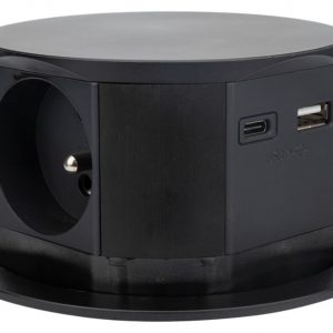 PUSHIX100 – Multiprise compacte noire escamotable & 2 USB - 110124