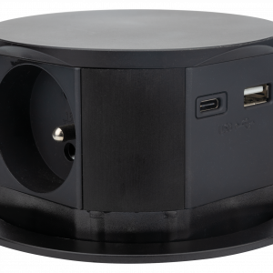 PUSHIX100 – Multiprise compacte noire escamotable & 2 USB - 110124