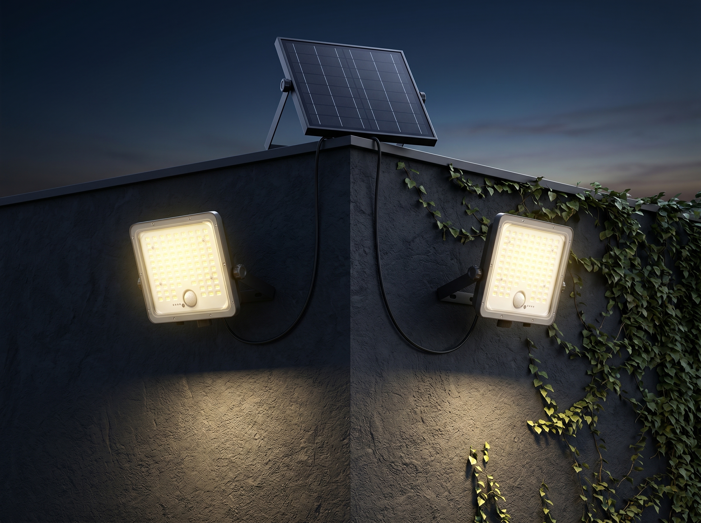 DUOCUBE10 - Projecteurs noirs 2x10W LED solaire avec panneau solaire déporté - 401097 – Image 2
