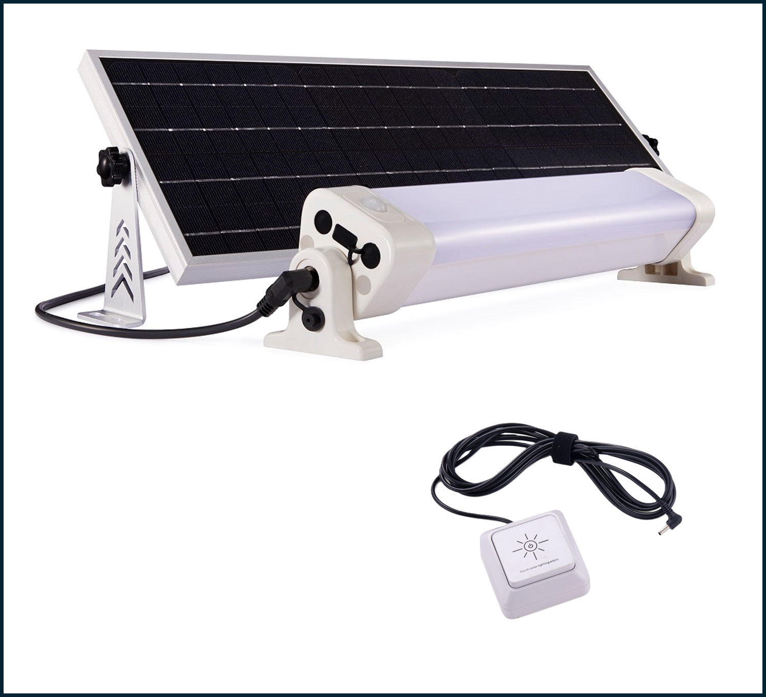 APOLLO 12W - Luminaire réglette solaire LED avec fonction diurne et détection - avec panneau solaire déporté et amovible + interrupteur séparé - 401099